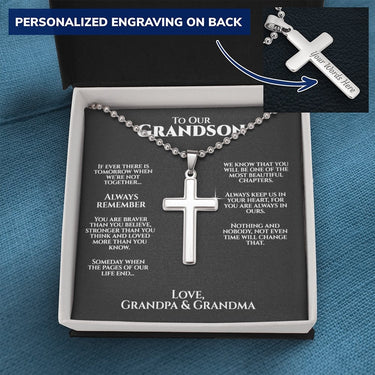 Our Grandson Ball Chain Cross Necklace - Love You This Much